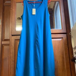 Ekouaer Teal V-Neck Sleeveless Mid Dress NWT Spring Modest